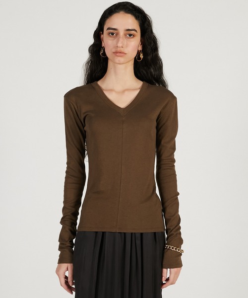 PRANK PROJECT（プランクプロジェクト）の「【2026Spring Pre-Order】ディープVネックトップ / Deep V-Neck Top（Tシャツ/カットソー・レディース・ブラック/ブラウン/レッド・FREE）」の12枚目の写真