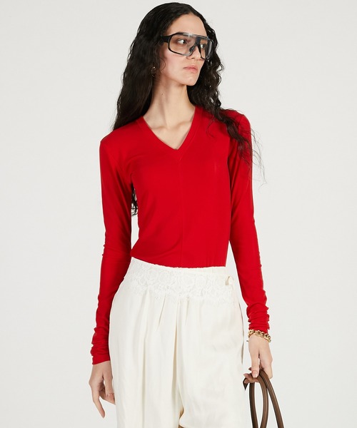 PRANK PROJECT（プランクプロジェクト）の「【2026Spring Pre-Order】ディープVネックトップ / Deep V-Neck Top（Tシャツ/カットソー・レディース・ブラック/ブラウン/レッド・FREE）」の16枚目の写真