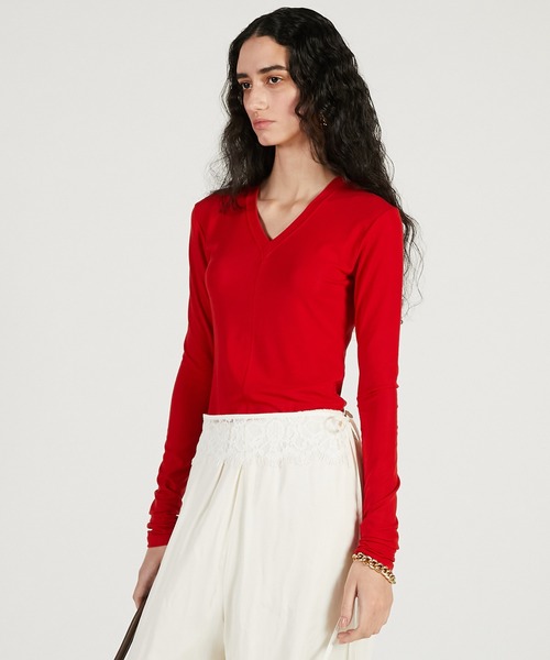 PRANK PROJECT（プランクプロジェクト）の「【2026Spring Pre-Order】ディープVネックトップ / Deep V-Neck Top（Tシャツ/カットソー・レディース・ブラック/ブラウン/レッド・FREE）」の17枚目の写真