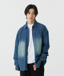 [M~4XL] フェードウォッシングデニムシャツ_ブルー