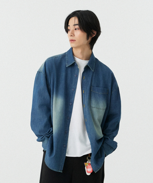 STENDS（ステンズ）の「[M~4XL] フェードウォッシングデニムシャツ_ブルー（シャツ/ブラウス・レディース・その他・XX-LARGE/XXX-LARGE/LARGE/MEDIUM/X-LARGE/XXXX-LARGE）」の6枚目の写真