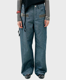 NILLRING（ニルリン）の「P13.00 Zip stud point pants _ Mint blue（デニムパンツ）」