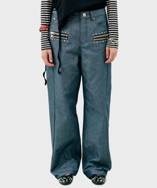 P13.00 Zip stud point pants _ Mint blue