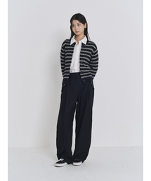 (W) CABLE STRIPE CARDIGAN NAVY