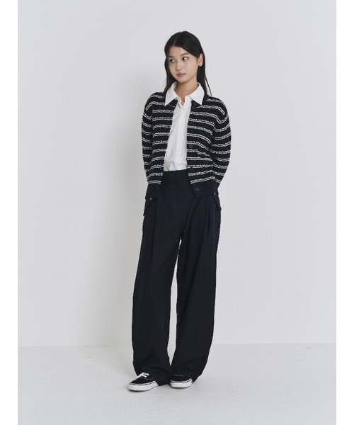 (W) CABLE STRIPE CARDIGAN NAVY