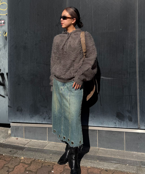 Oriens JOURNAL STANDARD（オリエンス ジャーナルスタンダード）の「ファーファーニットフーディー（ニット/セーター・レディース・グレー/ネイビー・FREE）」の3枚目の写真