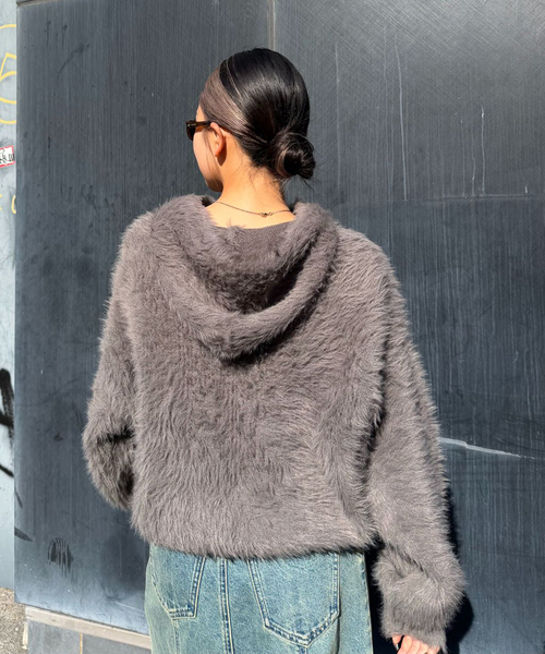 Oriens JOURNAL STANDARD（オリエンス ジャーナルスタンダード）の「ファーファーニットフーディー（ニット/セーター・レディース・グレー/ネイビー・FREE）」の4枚目の写真