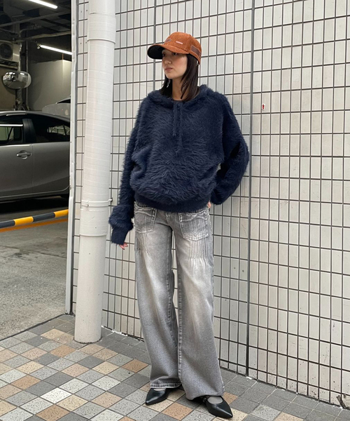 Oriens JOURNAL STANDARD（オリエンス ジャーナルスタンダード）の「ファーファーニットフーディー（ニット/セーター・レディース・グレー/ネイビー・FREE）」の14枚目の写真