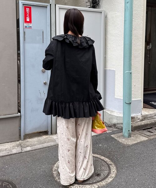 ラインストーンフラワー刺繡ベロアワイドパンツ（その他パンツ