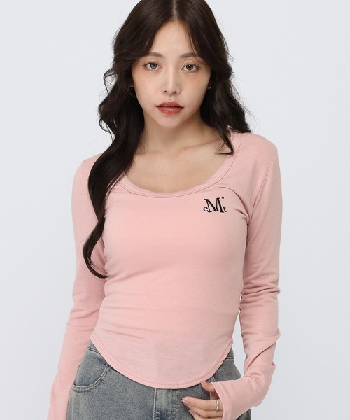 MUCENT(ムセント)の「MUCENT/スクエアネックロングスリーブ(Tシャツ/カットソー・レディース・グレー/ブラック/アイボリー/ピンク/ブラウン/チャコール・FREE)」の1枚目の写真