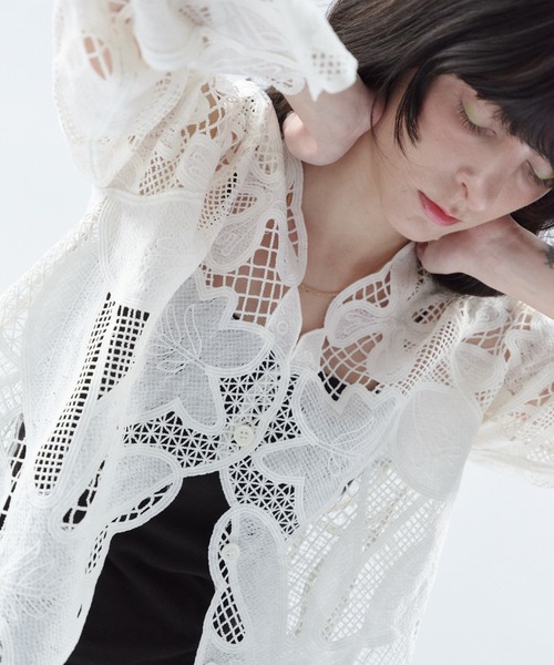 Shelly island（シェリーアイランド）の「レース編みカーディガン（カーディガン/ボレロ・レディース・ホワイト/ブラック・FREE）」の10枚目の写真
