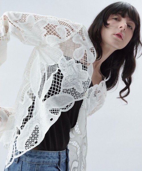 Shelly island（シェリーアイランド）の「レース編みカーディガン（カーディガン/ボレロ・レディース・ホワイト/ブラック・FREE）」の11枚目の写真