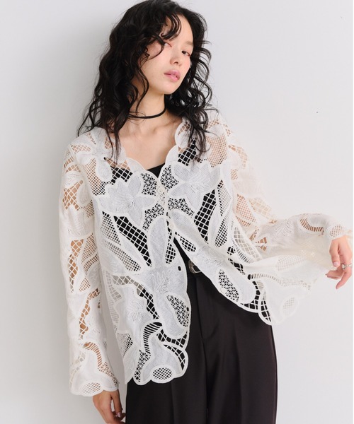Shelly island（シェリーアイランド）の「レース編みカーディガン（カーディガン/ボレロ・レディース・ホワイト/ブラック・FREE）」の12枚目の写真