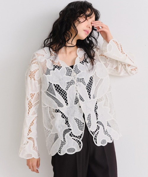 Shelly island（シェリーアイランド）の「レース編みカーディガン（カーディガン/ボレロ・レディース・ホワイト/ブラック・FREE）」の16枚目の写真