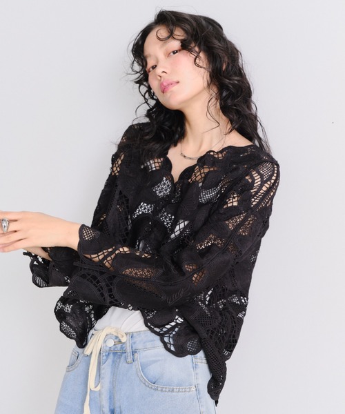 Shelly island（シェリーアイランド）の「レース編みカーディガン（カーディガン/ボレロ・レディース・ホワイト/ブラック・FREE）」の21枚目の写真