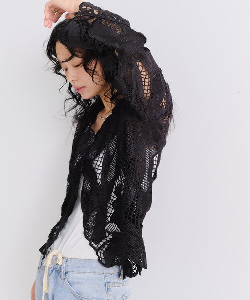 Shelly island（シェリーアイランド）の「レース編みカーディガン（カーディガン/ボレロ・レディース・ホワイト/ブラック・FREE）」の22枚目の写真