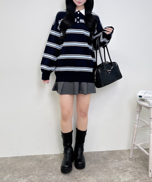 INGNI（イング）の「ボーダーポロニット（ニット/セーター・レディース・グレー/ネイビー・M）」の15枚目の写真