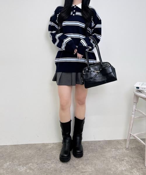 INGNI（イング）の「ボーダーポロニット（ニット/セーター・レディース・グレー/ネイビー・M）」の16枚目の写真