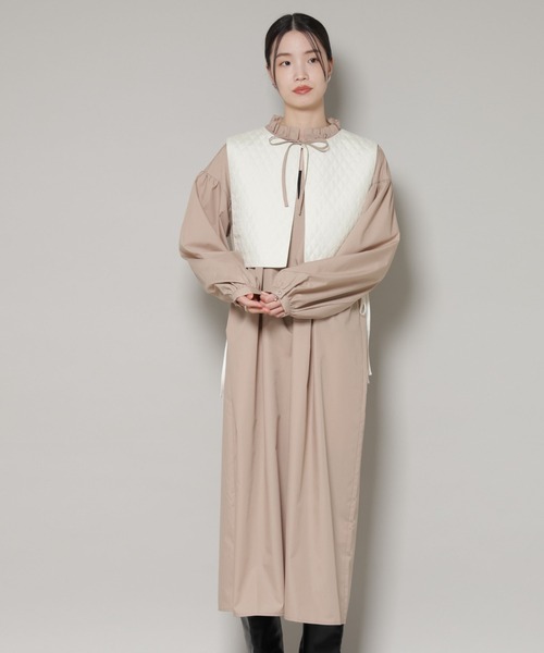 pelleq キルティングベストワンピース　Free size セール】キルティングベスト×ギャザーワンピース アンサンブルセット