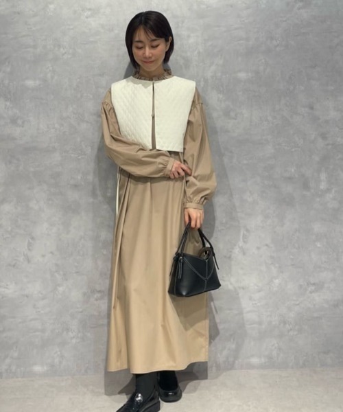 セール】キルティングベスト×ギャザーワンピース アンサンブルセット