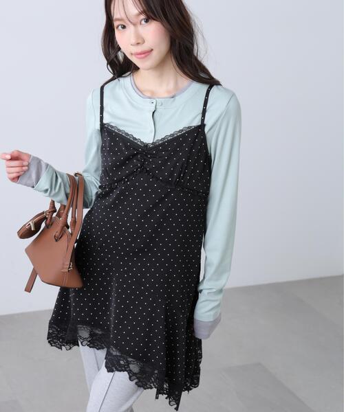 ◇イレヘムレースキャミワンピース【ドット柄有り】（ワンピース