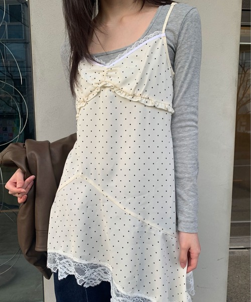 FREE'S MART（フリーズマート）の「◆イレヘムレースキャミワンピース【ドット柄有り】（ワンピース・レディース・ホワイト系その他/ホワイト/ブラック系その他・FREE）」の4枚目の写真