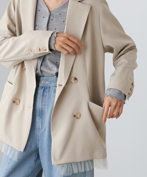 Bab（バブ）の「【スリーピース対応】裾フリルダブルジャケット（その他アウター・レディース・チャコールグレー/ベージュ/A・M）」の2枚目の写真