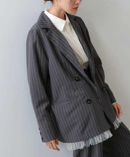 Bab（バブ）の「【スリーピース対応】裾フリルダブルジャケット（その他アウター・レディース・チャコールグレー/ベージュ/A・M）」の3枚目の写真