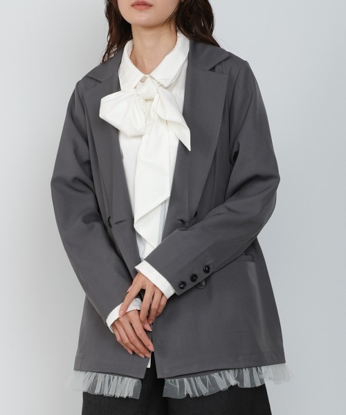 Bab（バブ）の「【スリーピース対応】裾フリルダブルジャケット（その他アウター・レディース・チャコールグレー/ベージュ/A・M）」の7枚目の写真
