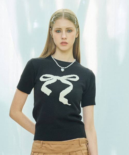 LARTIGENT(ラーティゼン)の「L9 RIBBON MIX HALF KNIT(BLACK)(ニット/セーター・レディース・その他・FREE)」の1枚目の写真