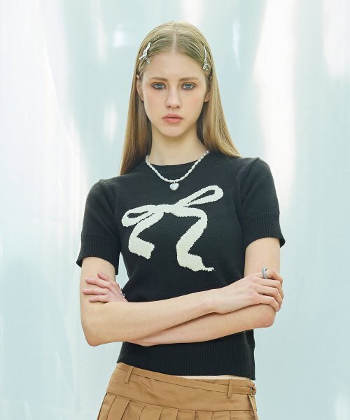LARTIGENT(ラーティゼン)の「L9 RIBBON MIX HALF KNIT(BLACK)(ニット/セーター・レディース・その他・FREE)」の4枚目の写真