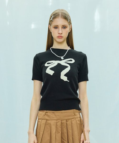 LARTIGENT(ラーティゼン)の「L9 RIBBON MIX HALF KNIT(BLACK)(ニット/セーター・レディース・その他・FREE)」の3枚目の写真