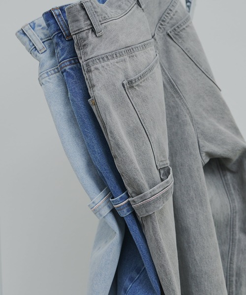 PUAL CE CIN（ピュアルセシン）の「セルビッチデニムワークパンツ（デニムパンツ・レディース・インディゴブルー/ブルー/グレー・FREE）」の5枚目の写真