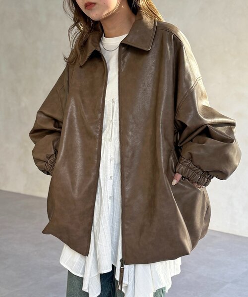 CPCM（シーピーシーエム）の「バルーンレザーブルゾン（ブルゾン・レディース・ブラウン/ブラック・FREE）」の2枚目の写真