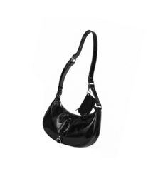 LEATHERY（レザリー）の「クラックエフェクトハーフムーンショルダークロスバッグ[ブラック]（メッセンジャーバッグ）」