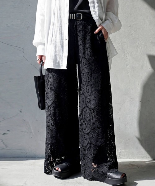 antiqua(アンティカ)の「レース ワイドパンツ(その他パンツ・レディース・ブラック・ONESIZE)」の1枚目の写真