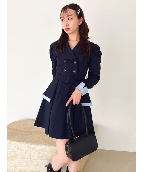 dazzlin（ダズリン）の「ビッグカラートレンチミニワンピース（ワンピース・レディース・グレー/ネイビー/ベージュ・MEDIUM/SMALL）」の3枚目の写真