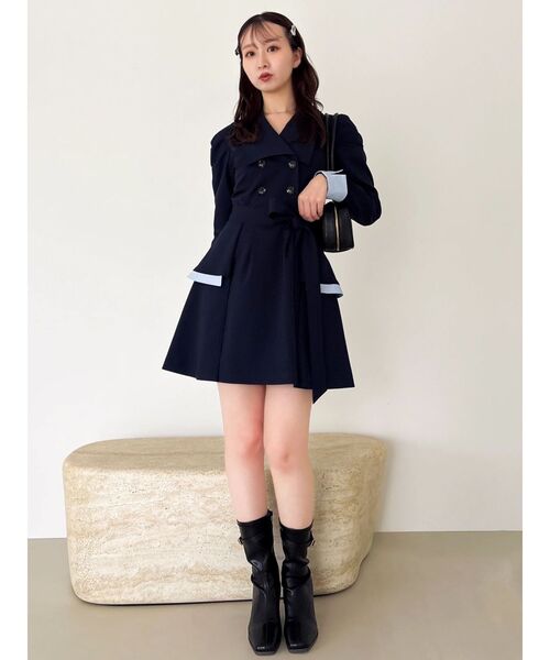 dazzlin（ダズリン）の「ビッグカラートレンチミニワンピース（ワンピース・レディース・グレー/ネイビー/ベージュ・MEDIUM/SMALL）」の7枚目の写真