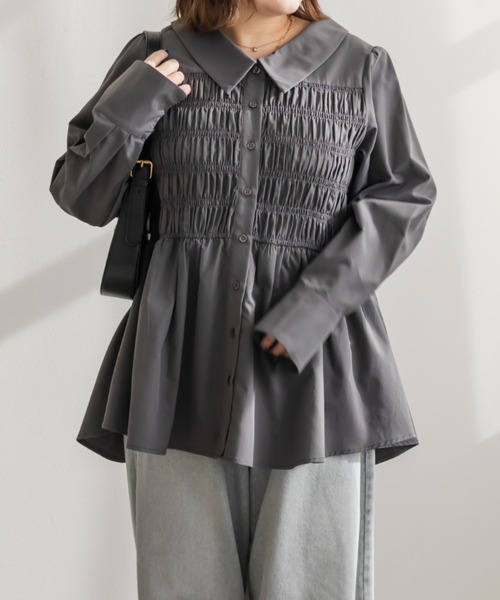 CLETTE(クレット)の「CLETTEオリジナルシャーリングフレアシャツ(シャツ/ブラウス・レディース・グレイッシュベージュ/チャコールグレー/ブルー・4L/3L/LL)」の2枚目の写真