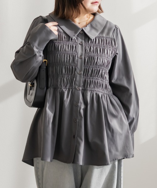 CLETTE(クレット)の「CLETTEオリジナルシャーリングフレアシャツ(シャツ/ブラウス・レディース・グレイッシュベージュ/チャコールグレー/ブルー・4L/3L/LL)」の4枚目の写真