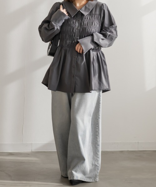 CLETTE(クレット)の「CLETTEオリジナルシャーリングフレアシャツ(シャツ/ブラウス・レディース・グレイッシュベージュ/チャコールグレー/ブルー・4L/3L/LL)」の5枚目の写真