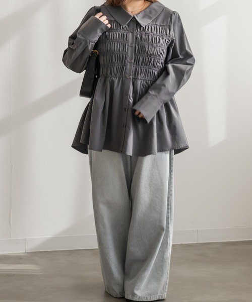 CLETTE(クレット)の「CLETTEオリジナルシャーリングフレアシャツ(シャツ/ブラウス・レディース・グレイッシュベージュ/チャコールグレー/ブルー・4L/3L/LL)」の6枚目の写真