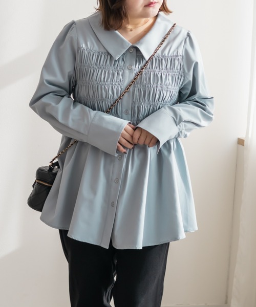 CLETTE(クレット)の「CLETTEオリジナルシャーリングフレアシャツ(シャツ/ブラウス・レディース・グレイッシュベージュ/チャコールグレー/ブルー・4L/3L/LL)」の11枚目の写真