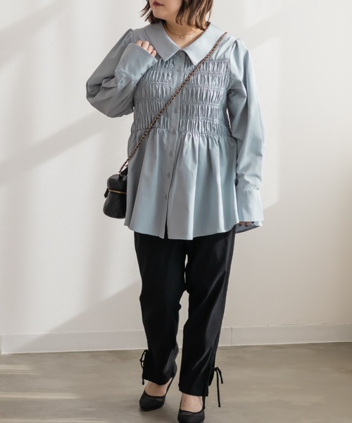 CLETTE(クレット)の「CLETTEオリジナルシャーリングフレアシャツ(シャツ/ブラウス・レディース・グレイッシュベージュ/チャコールグレー/ブルー・4L/3L/LL)」の12枚目の写真