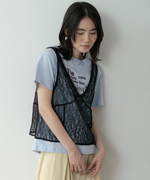 GALLEST(ギャレスト)の「メッセージプリントクルーネックTシャツ(Tシャツ/カットソー・レディース・サックスブルー/オリーブ/ブラック/ホワイト・38)」の6枚目の写真