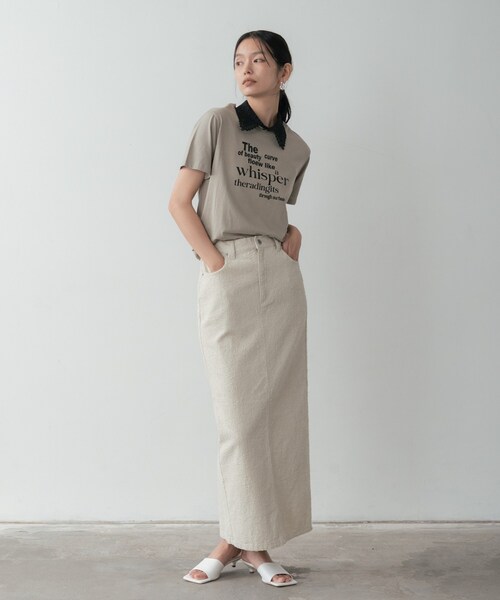 GALLEST(ギャレスト)の「メッセージプリントクルーネックTシャツ(Tシャツ/カットソー・レディース・サックスブルー/オリーブ/ブラック/ホワイト・38)」の19枚目の写真