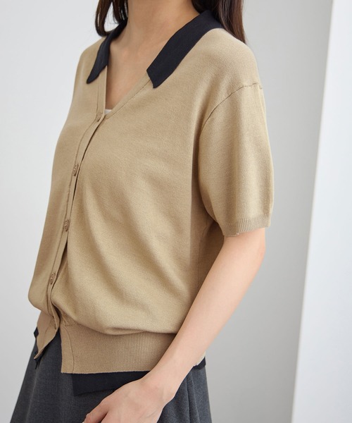 CHAN ME(チャンミ)の「配色衿デザインニット(ニット/セーター・レディース・ベージュ/ブラック・X-LARGE/LARGE/MEDIUM)」の7枚目の写真