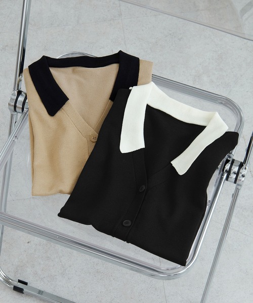 CHAN ME(チャンミ)の「配色衿デザインニット(ニット/セーター・レディース・ベージュ/ブラック・X-LARGE/LARGE/MEDIUM)」の10枚目の写真