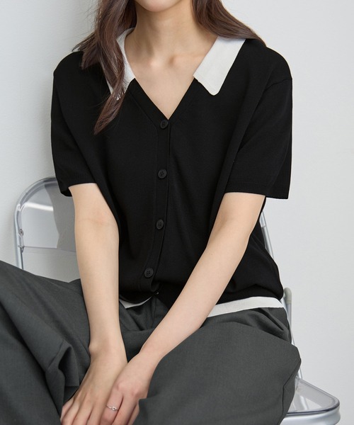 CHAN ME(チャンミ)の「配色衿デザインニット(ニット/セーター・レディース・ベージュ/ブラック・X-LARGE/LARGE/MEDIUM)」の20枚目の写真