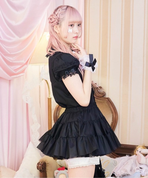 BODYLINE(ボディライン)の「ティアードフリルホイップパニエ(スカート・レディース・ブラック/ホワイト/オフホワイト・M)」の5枚目の写真